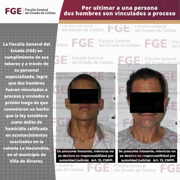 Por ultimar a una persona, dos hombres son vinculados a proceso