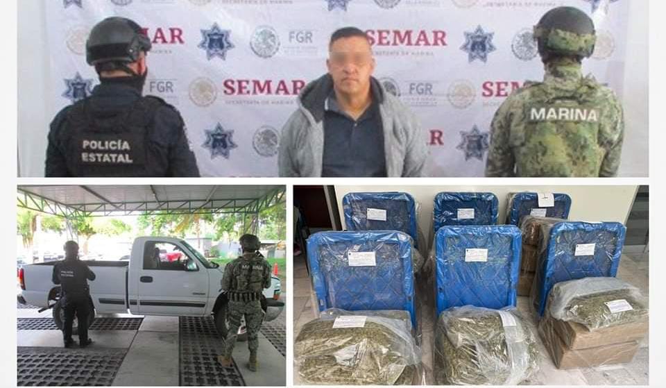 Mesa de Coordinación Estatal informa detención de un masculino con casi 50 kg de marihuana