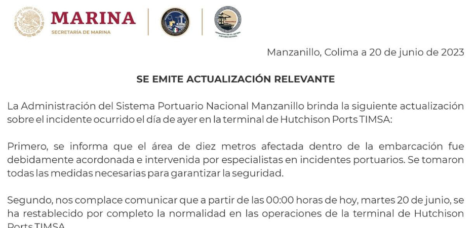 Se tomaron medidas para garantizar la seguridad sobre el accidente en Timsa | El Noticiero de Manzanillo