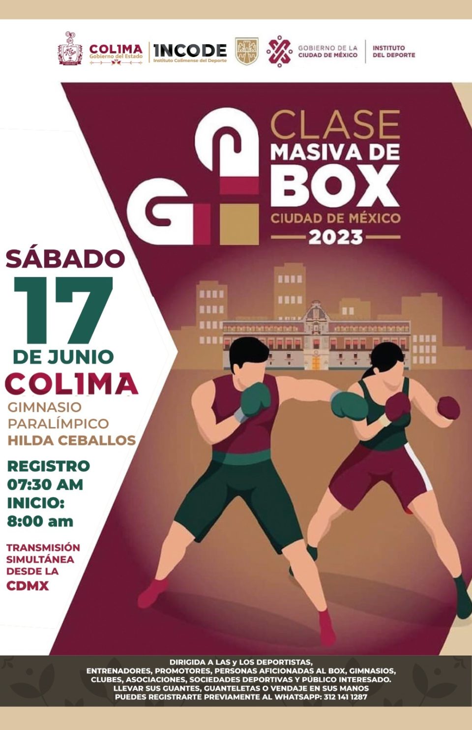 Incode invita a Clase Masiva de Box 2023, este sábado en la Unidad Deportiva Morelos