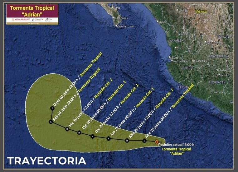 Se formó la primera Tormenta Tropical “Adrián” en el Pacífico