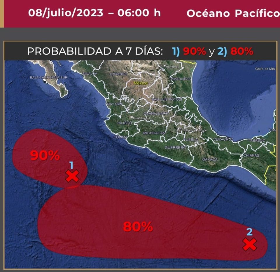 Hoy se mantiene alta probabilidad de desarrollo ciclónico en Colima y Jalisco