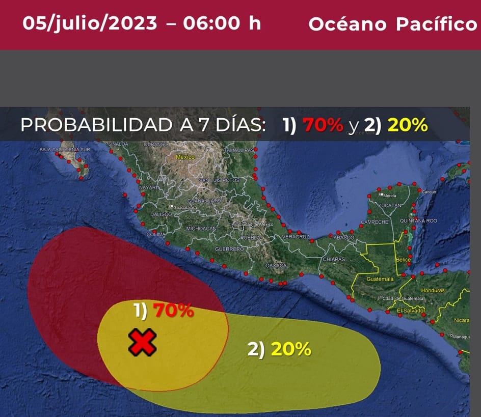 UEPC Colima alerta sobre baja presión con posibilidad de desarrollo ciclónico en 48 horas