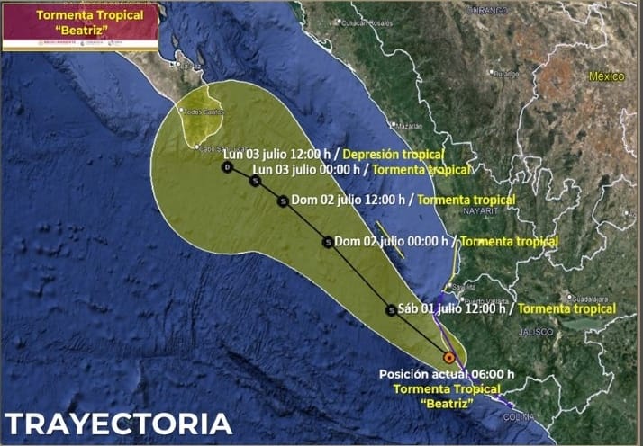 ‘Beatriz’ se degradó a Tormenta Tropical; ocasionará lluvias intensas en Colima, Jalisco, Michoacán y Nayarit